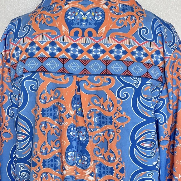 Y2k Womens Blouse Paisley Plus Sz 2XL V Neckline 3/4 Button Tab Artsy Colorful - Picture 5 of 13